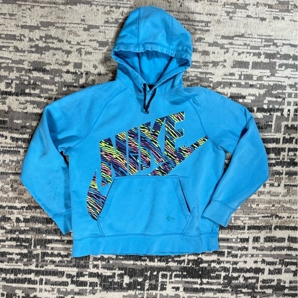 Nike Retro Blue Cotton Hoodie with Multicolor Logo - Picture 3 of 9